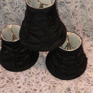 Elegant Black Lamp Shades Set of 3, Vintage clip on lampshades, lined -used